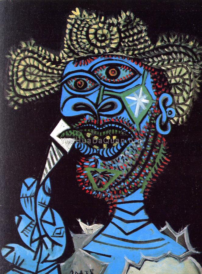 拿甜筒冰淇淋的戴草帽的男人 - 巴勃罗·毕加索